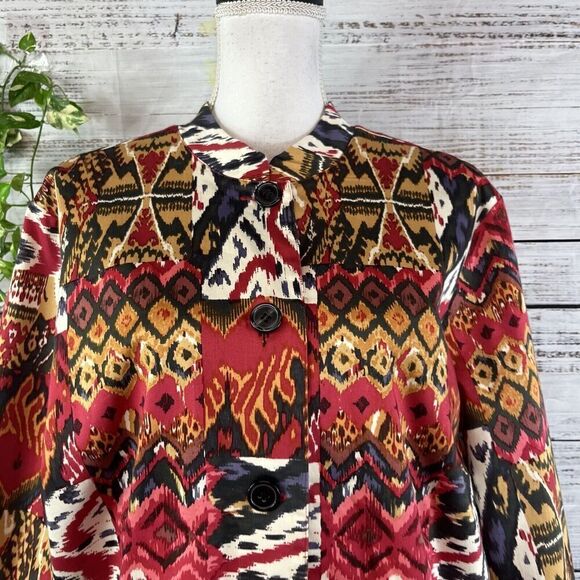 Norm Thompson Black Jacket size Extra Large Red Brown Aztec Western Stretch - Picture 5 of 16